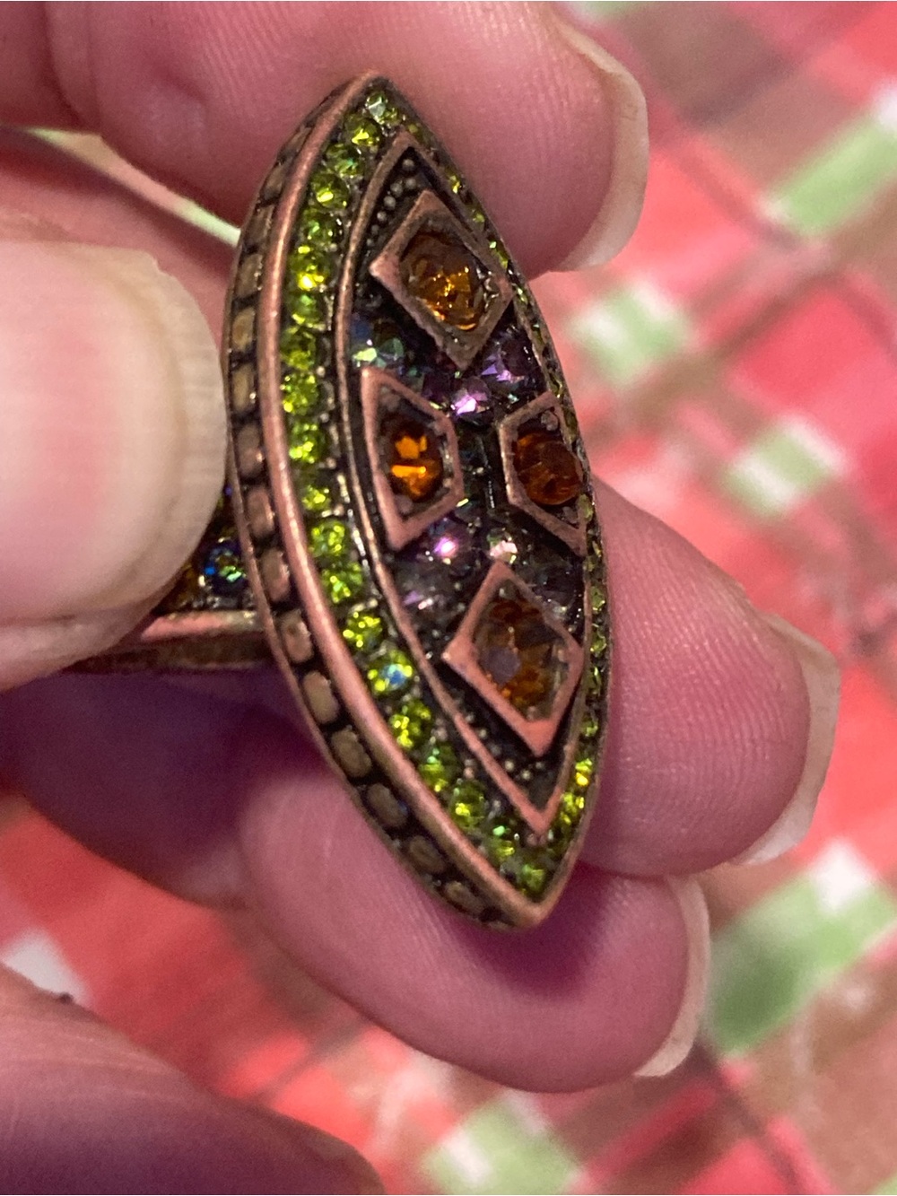 Heidi Daus Marquise Ring with Green and Amber Stones - Picture 6 of 9